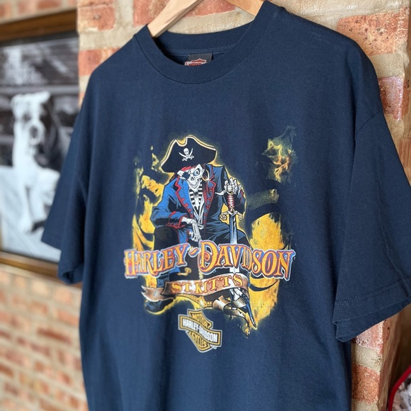Harley Davidson T Shirt XL St. Kitts Blackbeards Revenge Biker Pirate Flames - Picture 4 of 9